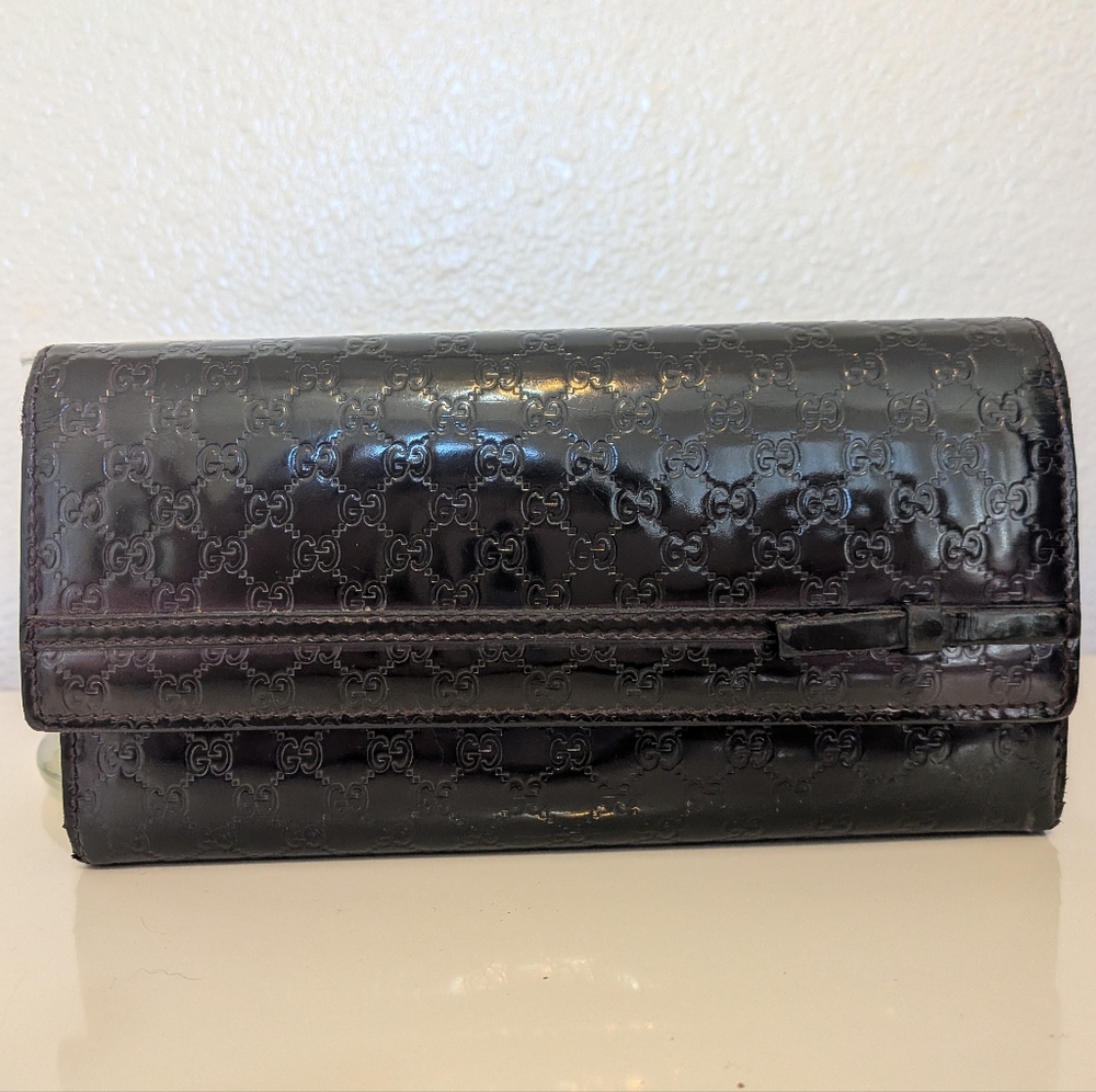 Gucci Guccisima Patent Leather Deep Purple Long Snap Wallet - Picture 2 of 16